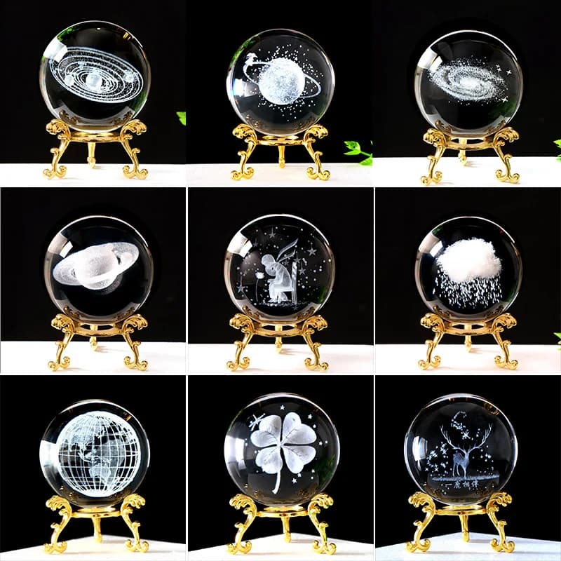 3D Crystal Ball With Planet Mount Solar System Engraved To Laser Globe Astronomy Gift Birthday Ball Glass Home Decoration