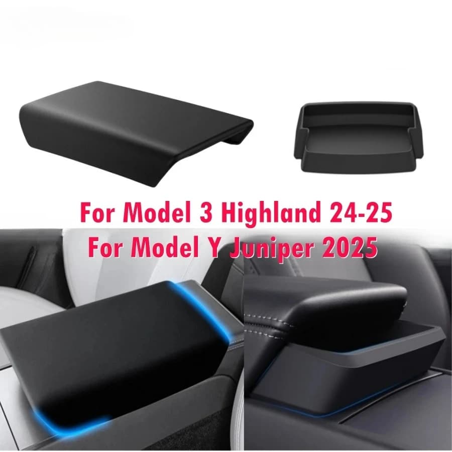 Per Tesla Model Y Juniper 2025 e Model 3 Highland 24-25 Copri bracciolo per auto e porta occhiali da sole Vassoio bracciolo in silicone nero Eyegla