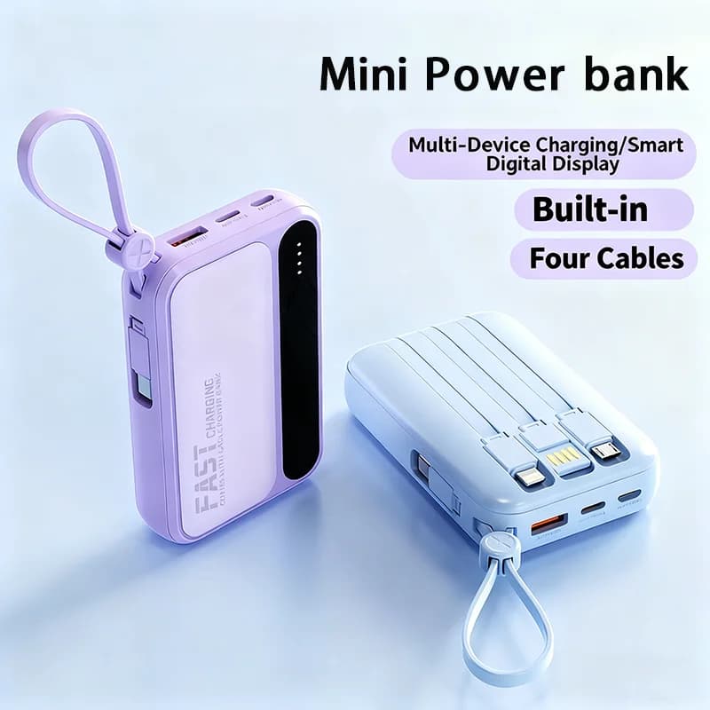Power Bank 20000mAh built in cable led display Fast Charging Powerbank External Battery for iPhone 15 Pro Xiaomi 14 Samsung S23