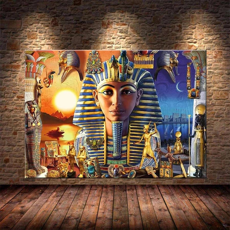 Diamond Embroidery Ancient Egypt Mural Anubis Pharaoh And His Maiden Full Diamond Mosaic Art Painting Cross Stitch Wall Decor