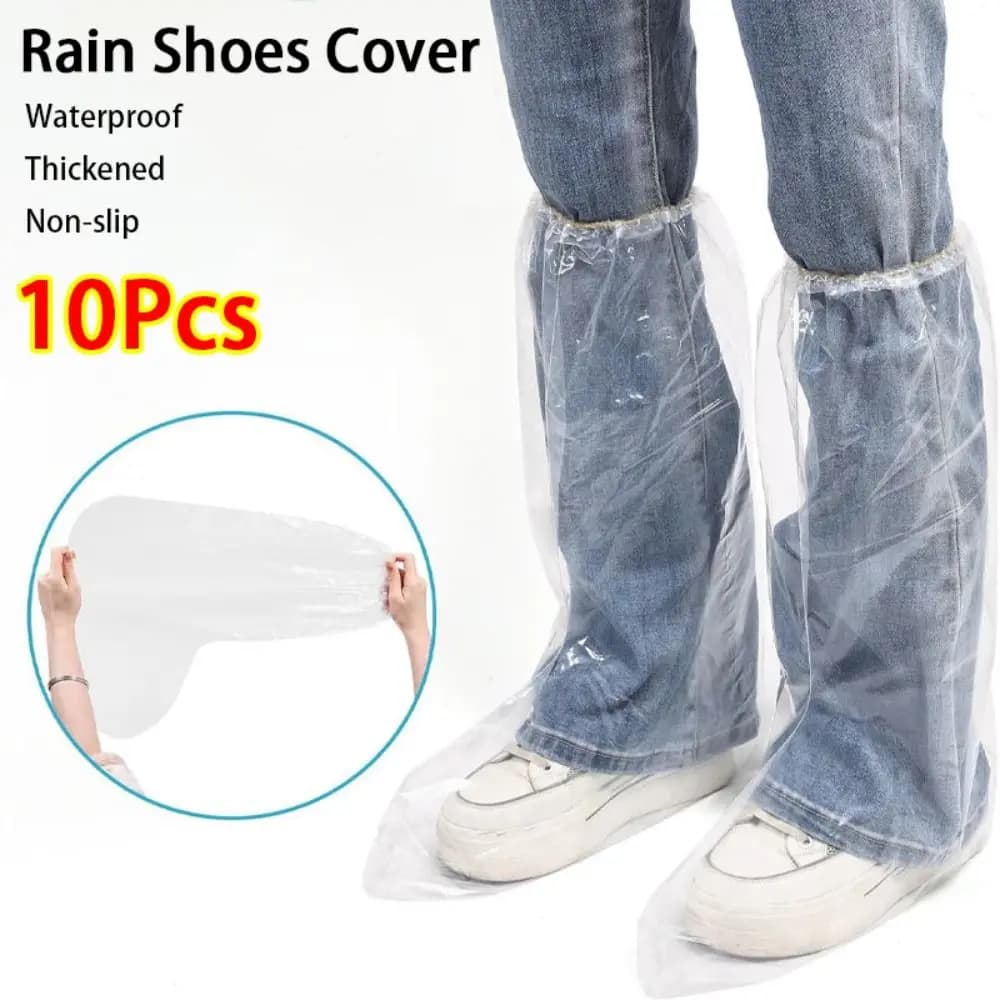 10 pezzi copriscarpe antipioggia impermeabili copriscarpe monouso antiscivolo trasparenti con elastico copristivali lunghi resistenti all'usura