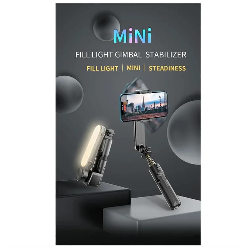 Stabilizzatore cardanico portatile solido Supporto per selfie stick Bluetooth Supporto per selfie con luce di riempimento regolabile per smartphone