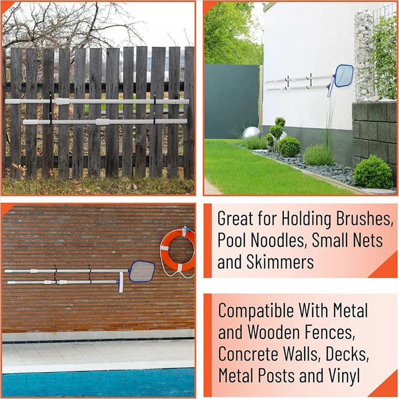 ABBO-Pool Pole Hanger 4 pieces, hooks for telescopic poles, skimmers, scrapers for leaves, nets, brushes, vacuum tube, garden tools and swimming