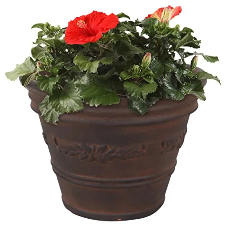 Vaso per piante Sunnydaze Laurel da 3 pollici - Fioriera rotonda da esterno in poliresina con fori di drenaggio perforabili - Ruggine