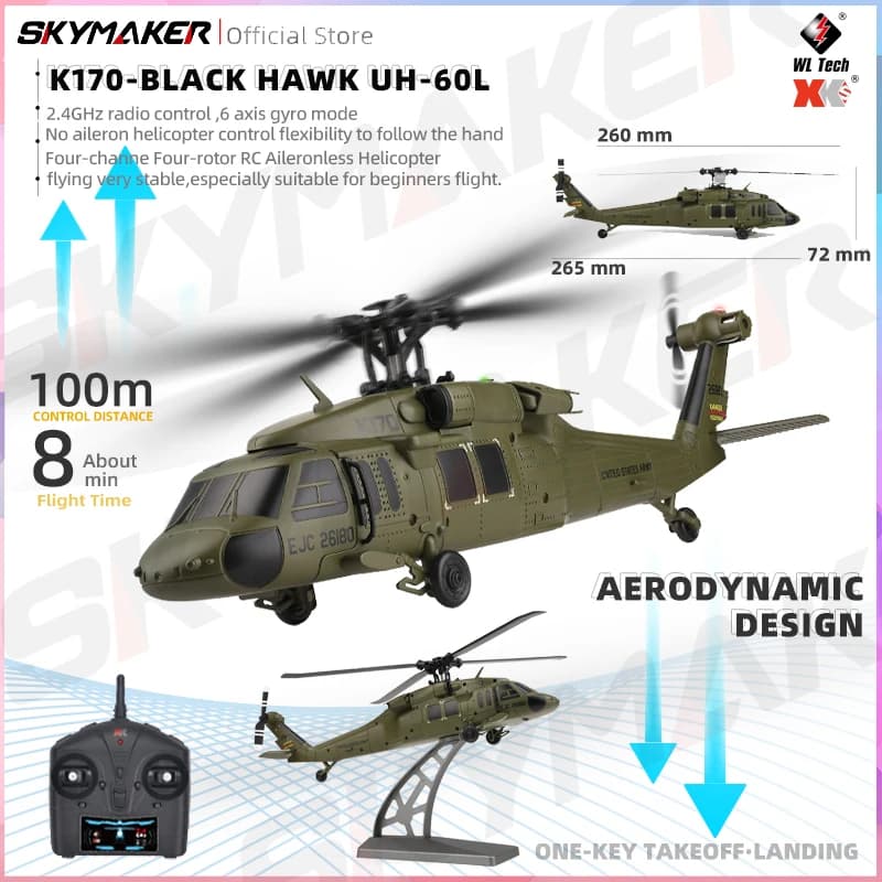 WLtoys Elicotteri RC Motore Brushless k170 UH-60L 2.4Ghz 4CH 6-Aixs Giroscopio Elica a Lama Singola Giroscopio Rc Giocattoli per I Bambini