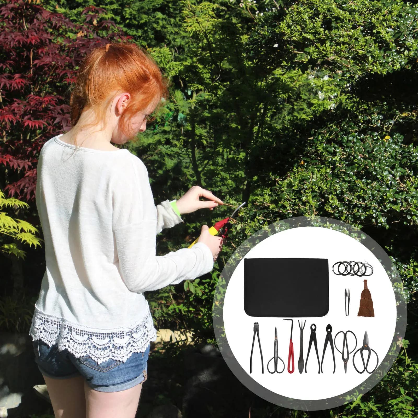 Set Completo di Forbici da Giardinaggio Professionali con Borsa per il Trasporto, Lame in Acciaio Inossidabile per Potatura