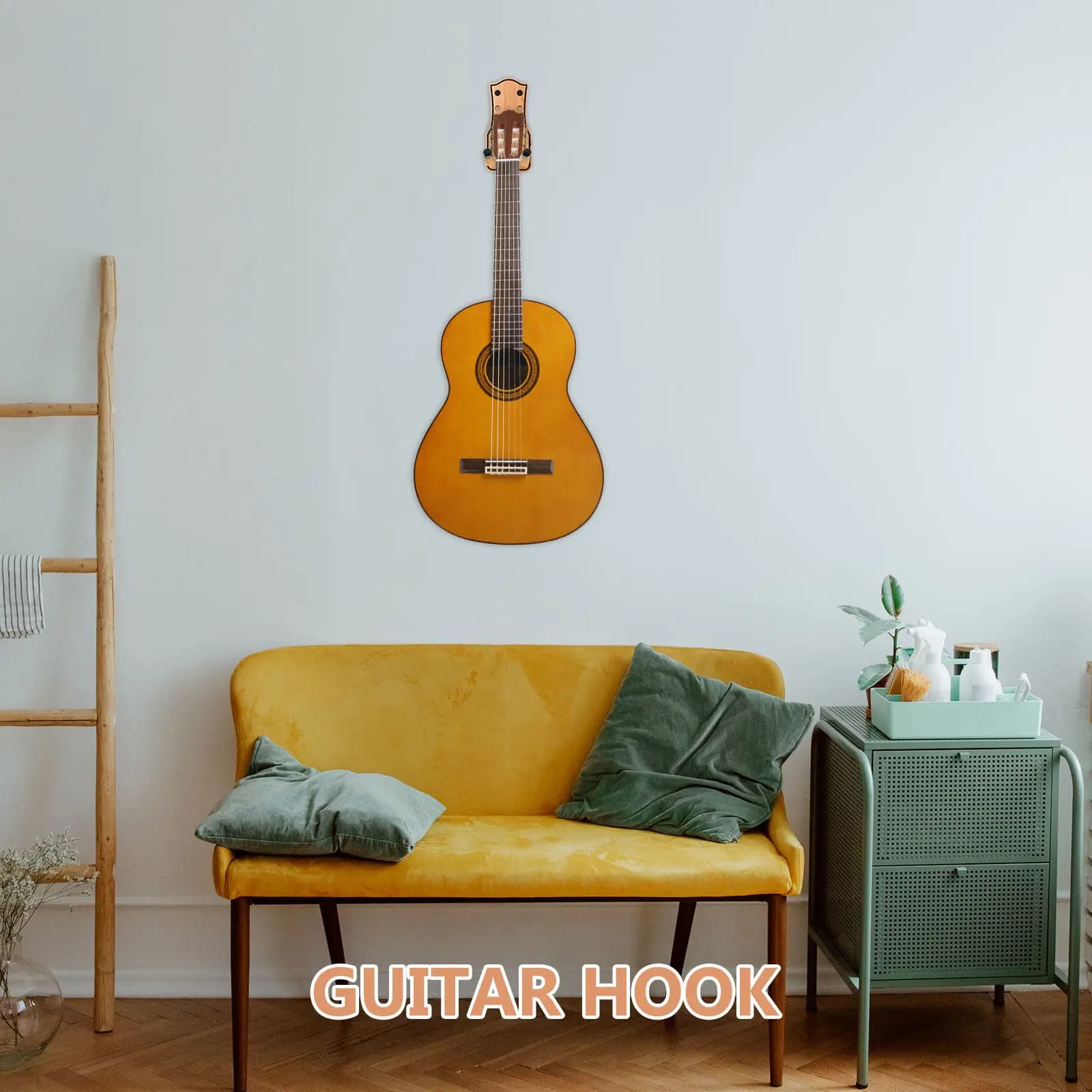 Supporto da Parete per Chitarra in Legno Massello, Stile Rustico, Gancio per Esposizione di Chitarre Acustiche, Elettriche, Bassi e Ukulele, Portaoggetti per Strumenti Musicali
