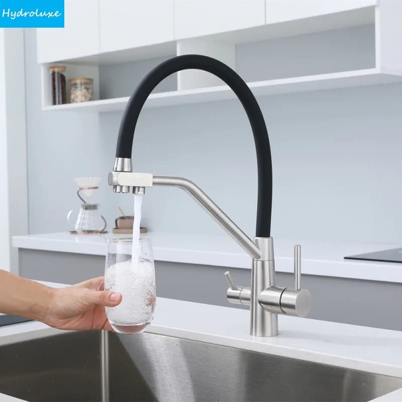 Rubinetto da cucina estraibile nero con spedizione gratuita, miscelatore acqua calda e fredda in acciaio inossidabile con doccetta spray per acqua potabile diretta