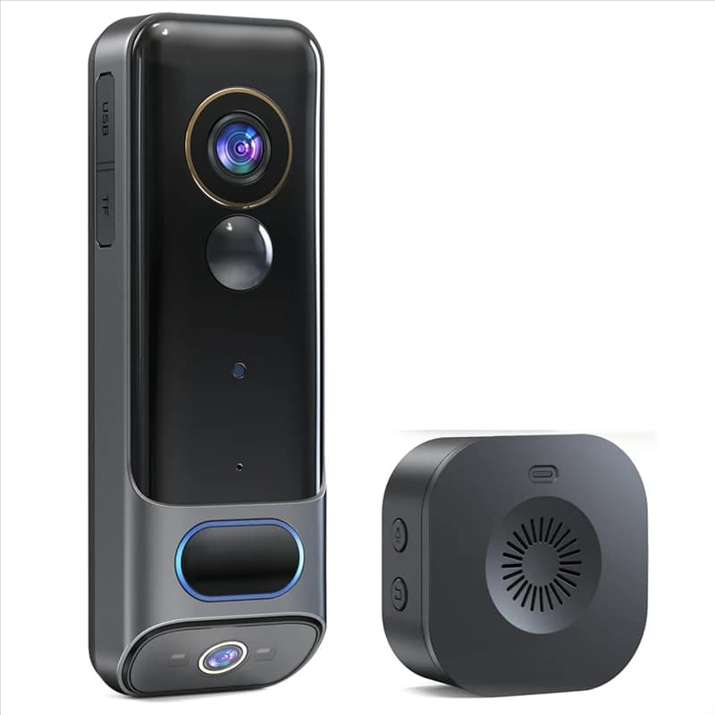 A92Z Doppia telecamera per campanello wireless senza abbonamento, telecamera per porta intelligente 2K wireless, con rilevamento umano AI, visione notturna