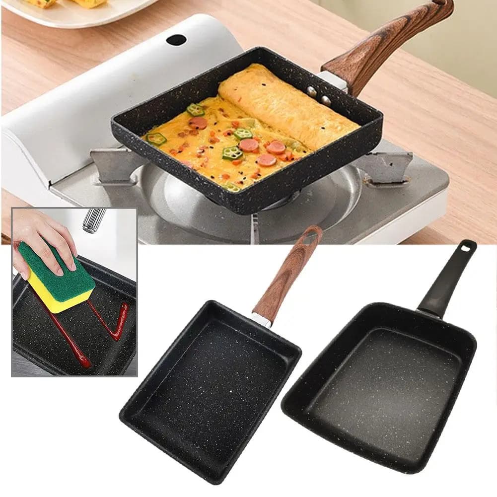 Japanese frittata pan with wooden handle Anti-stick frying pan for eggs Rectangular pan Tamago Small eggs pan with cooking tools