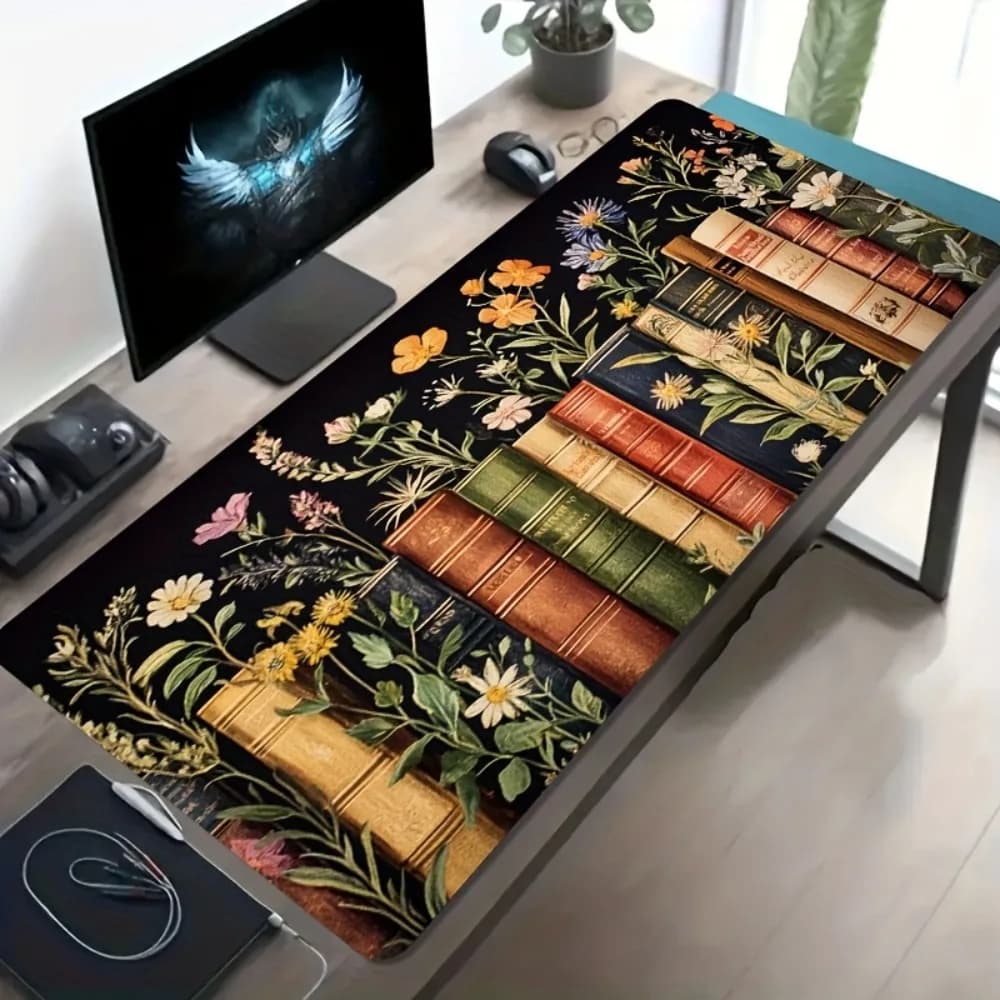 Tappetino per mouse grande vintage con fiori selvatici, tappetino da gioco esteso antiscivolo, tappetino impermeabile per tastiera per PC