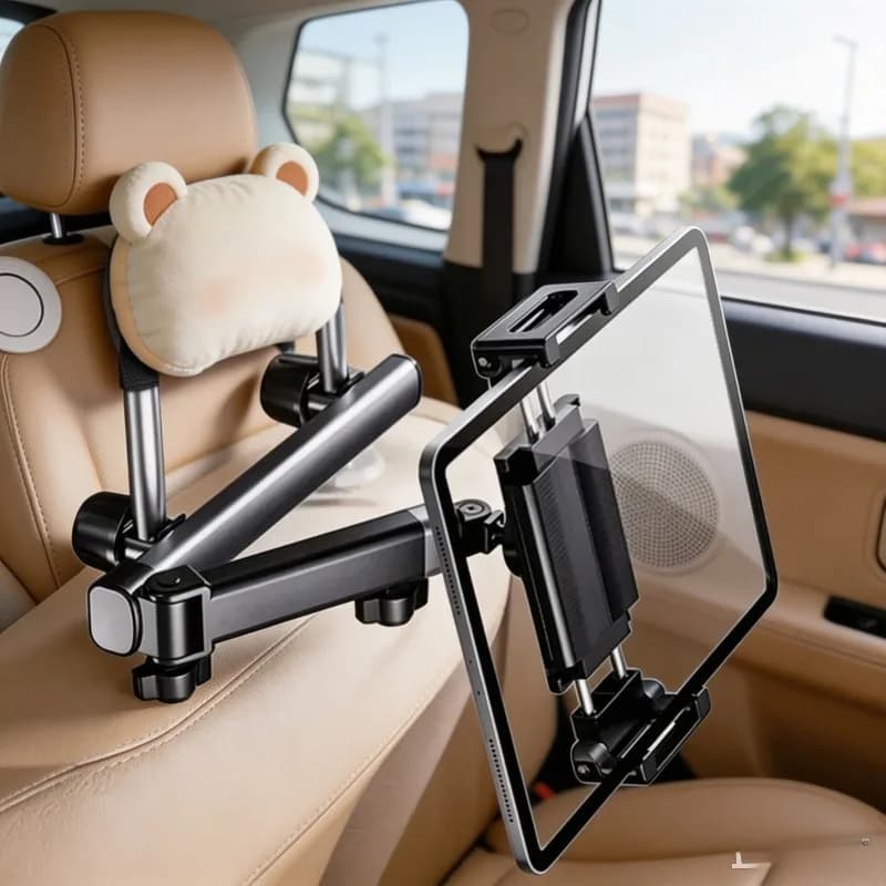 Car Headrest Tablet Mount Telescopic Adjustable Foldable Stand, Universal Bracket for 6‑12.9 Inch Phone Tablet Backseat Use
