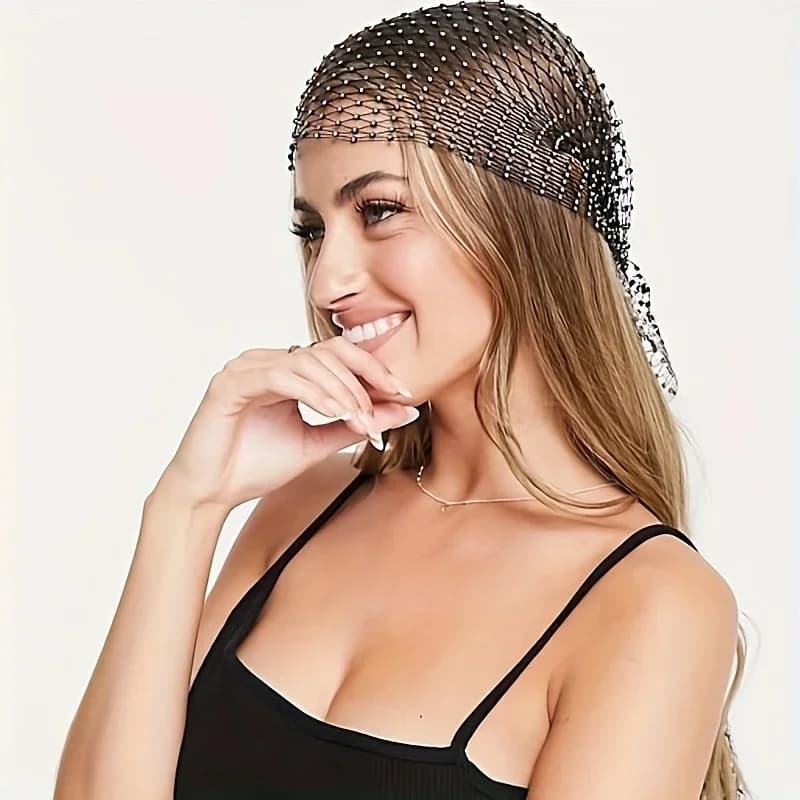 Nuovo cappello a rete europeo e americano, cappello a rete da pesca elastico, fascia elastica con diamanti caldi, cappello a rete da pesca personalizzato