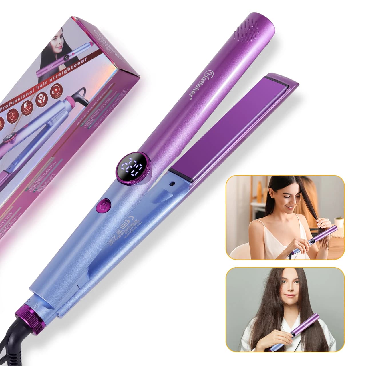 HATTEKER Iron curler/dryer Negative ion plate at constant temperature with digital display Temperature adjustment at 14 levels