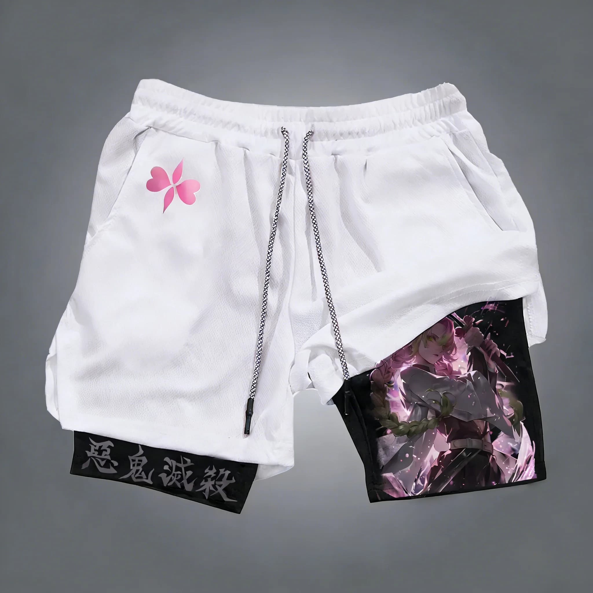 Pantaloncini 2-in-1 da Uomo Demon Slayer Anime Kanroji Mitsuri Co-Branded, Nuovi per l'Estate 2026, Traspiranti per Corsa e Fitness