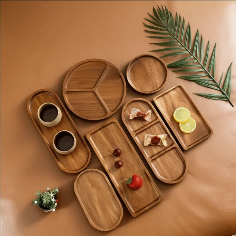 Solid Wood Dessert Plate Japanese Style Heat Resistant Wooden Tray Plate Irregular Tableware Dried Fruit Snack Plate Cafe Use