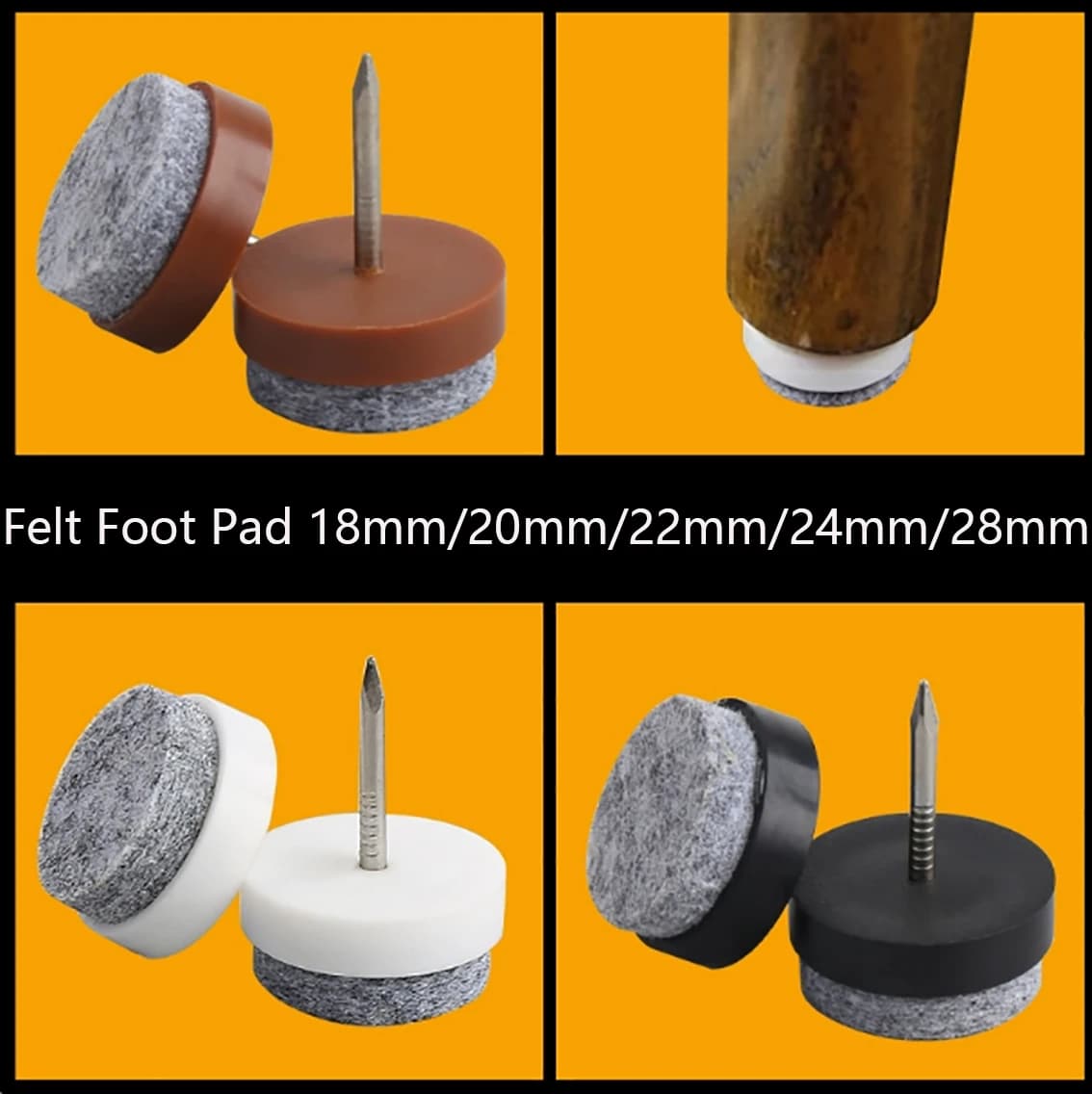 20 Pezzi Cuscinetti in Feltro 18mm/20mm/22mm/24mm/28mm con Chiodo Antiscivolo in Plastica per Protezione Gambe di Mobili, Divani, Sedie e Tavoli