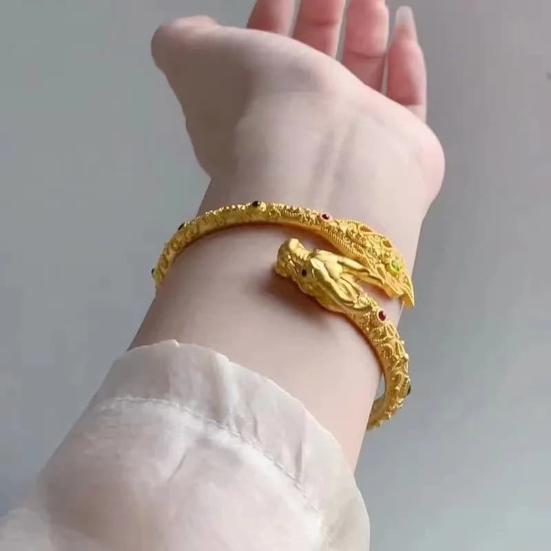 Bracciale oscillante con coda di drago in vero oro 24 carati prepotente squisito artigianale in filigrana au999 braccialetto con drago in oro antico avanzato