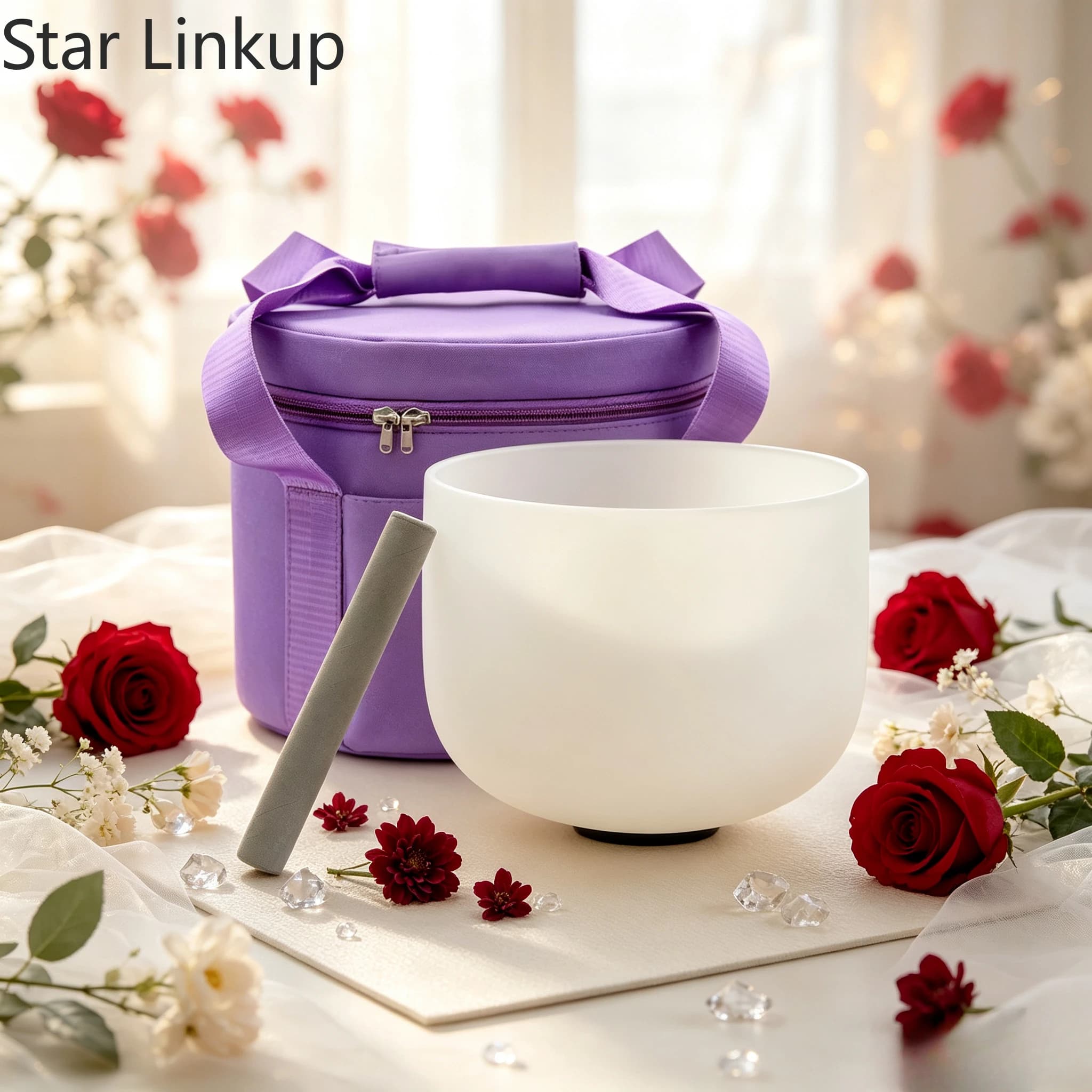 Star Linkup 10 Inch Chakra Frosted Quartz Crystal Singing Bowl supports optional CDEFGAB full musical notes with dual 432Hz healing frequency & 440Hz standard pitch