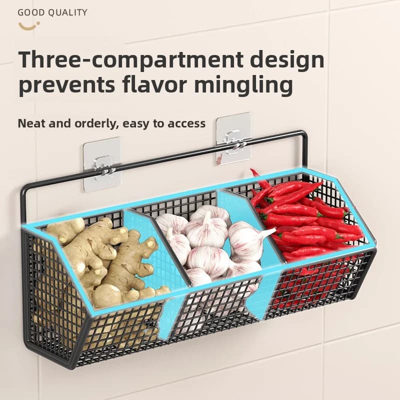 AOBT Wall holder for green onion, ginger, garlic, without punching, kitchen, multifunctional, for spices, herbs