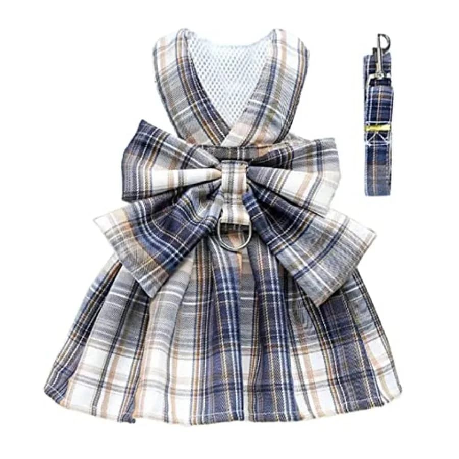 Plaid Dog Dress Bow Tie Harness Leash Set for Small Dogs Cats Girl Cute Princess Dog Dresses Spring Summer Puppy Bunny Rabbit C