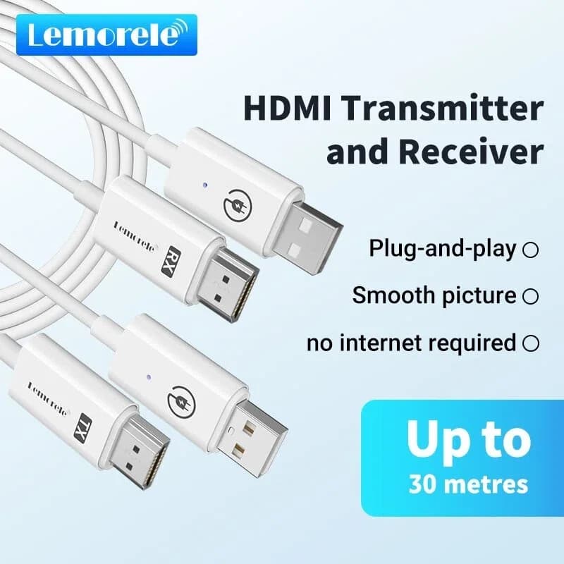 Trasmettitore e Ricevitore HDMI Wireless Lemorele, Kit Extender Wireless 30M, Dongle Ricetrasmettitore Video per TV, Fotocamera, Streaming, Proiettore