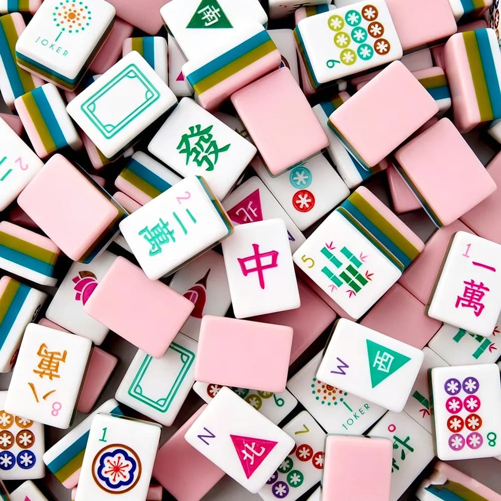 Set di Tessere Mahjong Americane Vintage con Stampa Triangolare, 4 Strati, Rosa Chiaro, 160 Pezzi in Acrilico per Feste in Famiglia e Tempo Libero