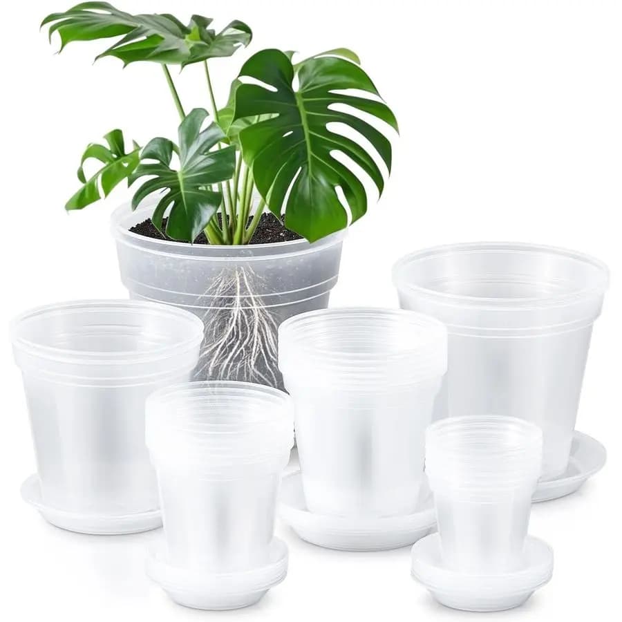 24 Set of 4, 5, 6, 7, 8, 9 Dusts with Underwater, Transparent Plastic Vase Assorted Pack with Tray and Drainage Forum for Interior