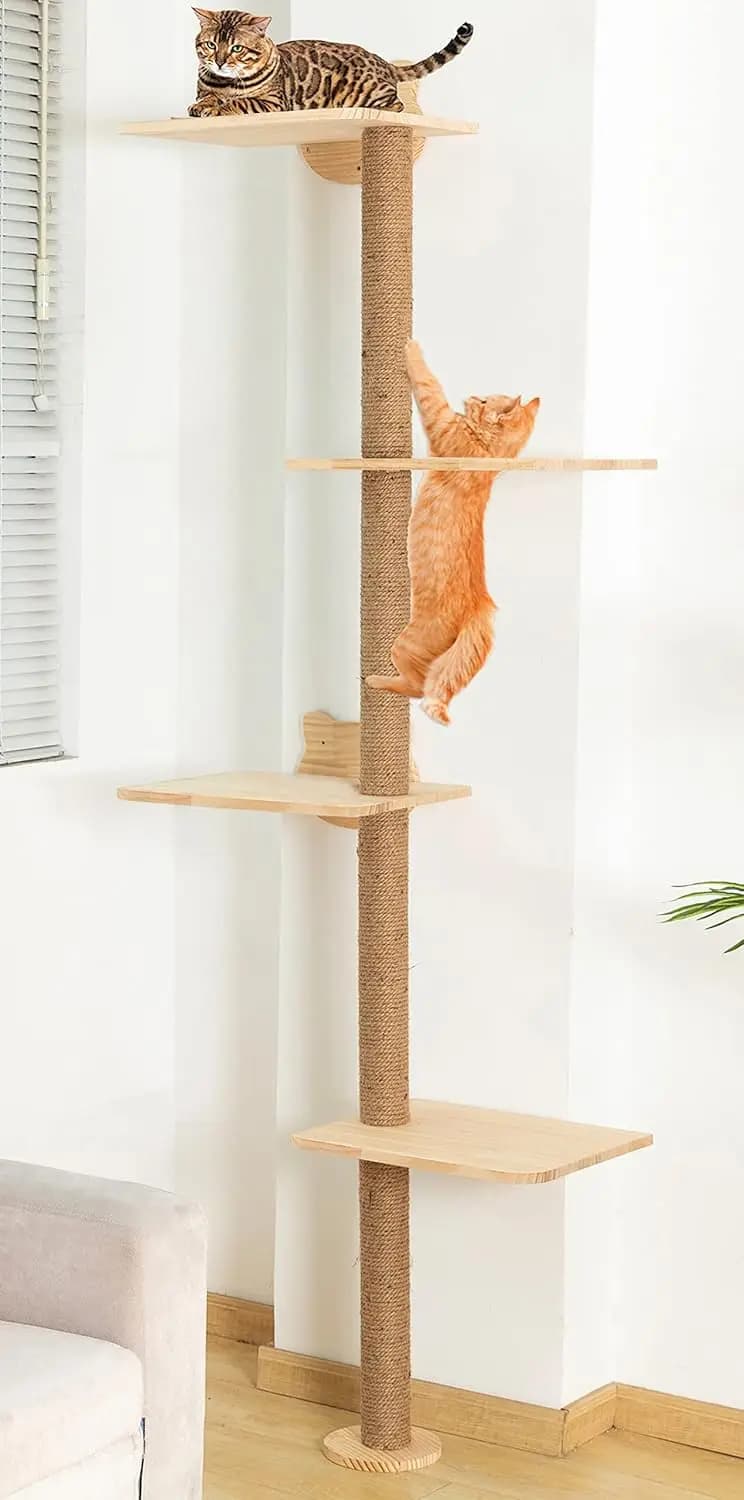 Torre per Gatti da Parete Alta 185 cm con Tiragraffi, Struttura per Arrampicata da Interno in Legno