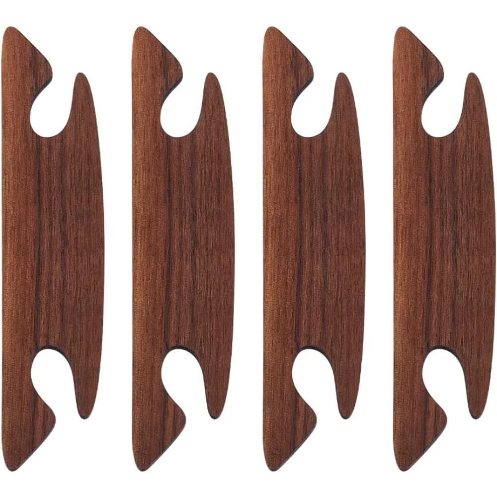 4Pcs Walnut Wood Knitting Loom Shuttles, Brown Weaving Shuttle, Handcrafted Knitting Weaving Loom Tools for Weaving DIY Craft