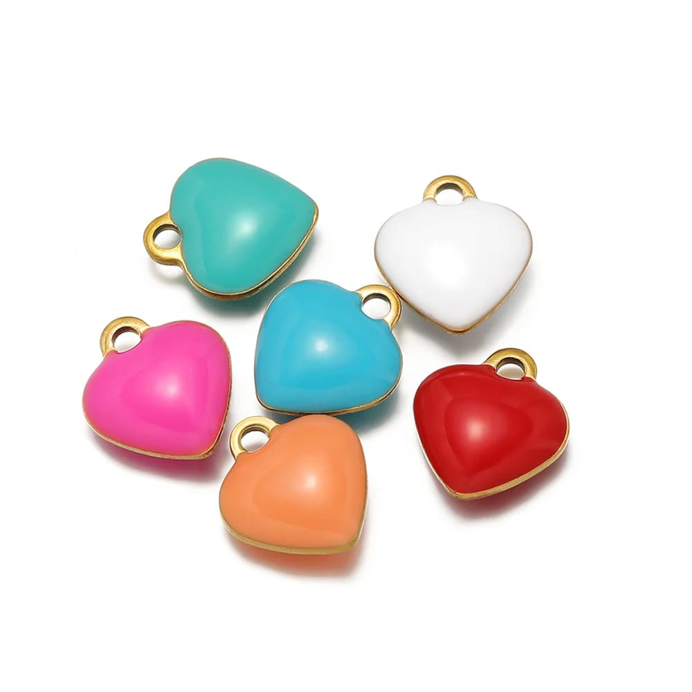 Ciondolo con ciondoli a forma di cuore smaltato multicolore in acciaio inossidabile da 20 pezzi per gioielli fai da te risultati della collana braccialetto forniture orecchini che fanno