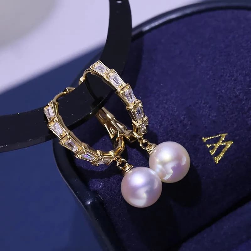 MeiBaPJ Fashionable Pendant Earrings with 8mm Natural Nearround Beads, 925 Silver Wedding Jewelry for Women