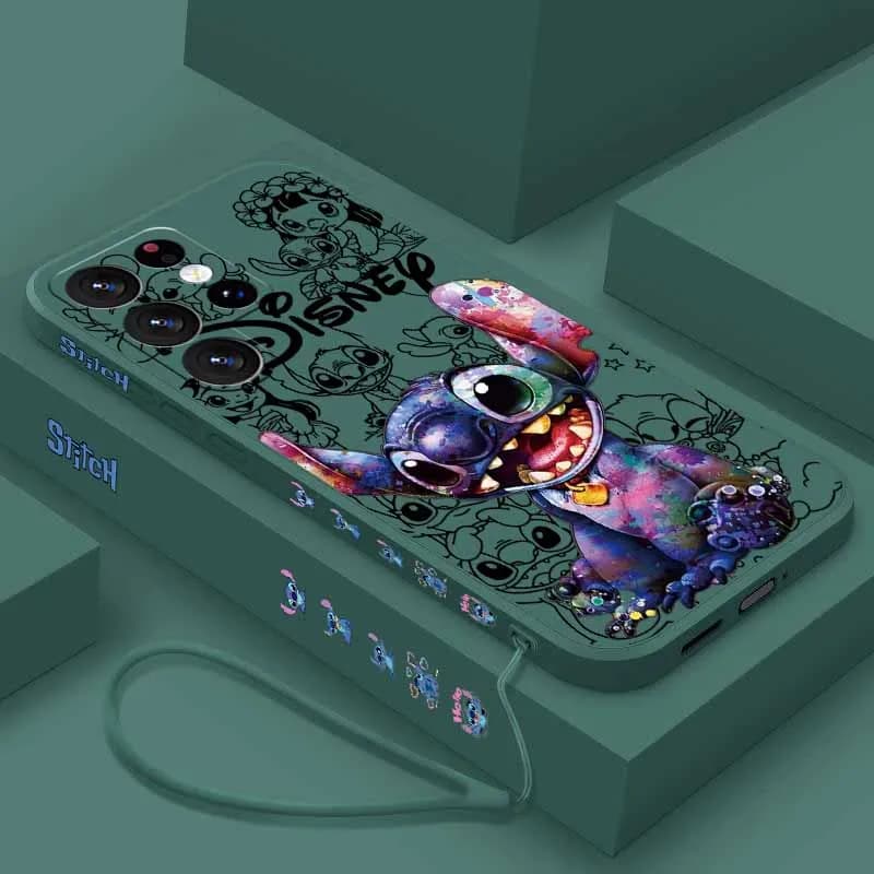 Cute Stitch Covered in Graffiti Cover For Samsung S26 S25 Edge S24 S23 S22 S21 S20 Ultra Plus Liquid Left Rope Funda Phone Case