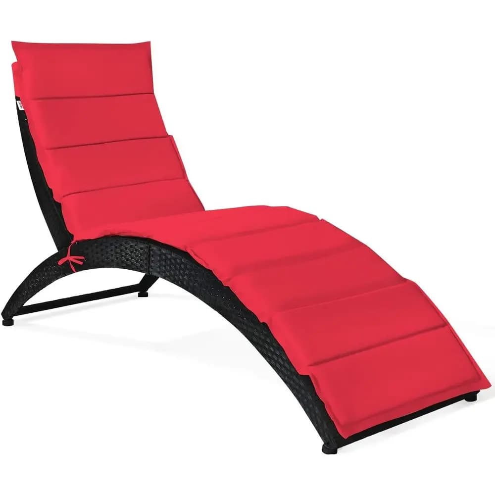 Sdraio da Esterno in Rattan Rosso con Cuscino Morbido, Design Ergonomico per Spiaggia o Giardino