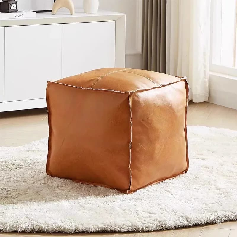 Faux Leather Pouf Meditation Cushion Cover Unstuffed Moroccan Footstool Cover Pouf Ottoman Toy Storage Home Decor