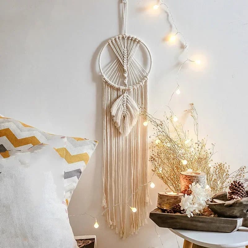 Nordic Style Macrame Dream Catcher Wall Hanging Bohemian Handmade Tapestry, Ramadan Eid Mubarak Home Room Kids Nursery Decor