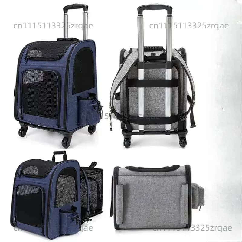 Pet Carrier Trolley Bag - Foldable, Backpackable, and Wheeled - Breathable, Large Capacity - Convertible Shoulder Bag - Export