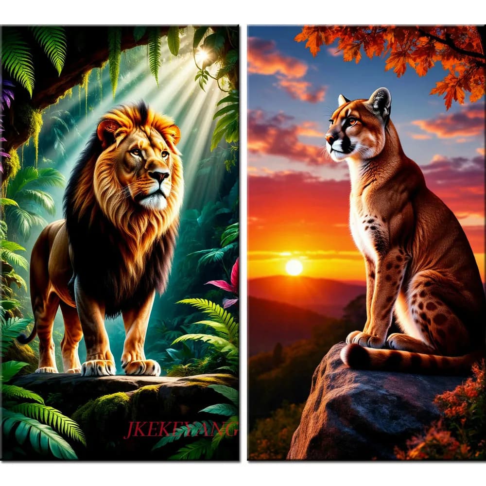 DIY Diamond Painting Cross Stitch Lion and Leopard Picture Full Drills Diamond Mosaic New Collection Home Decor
