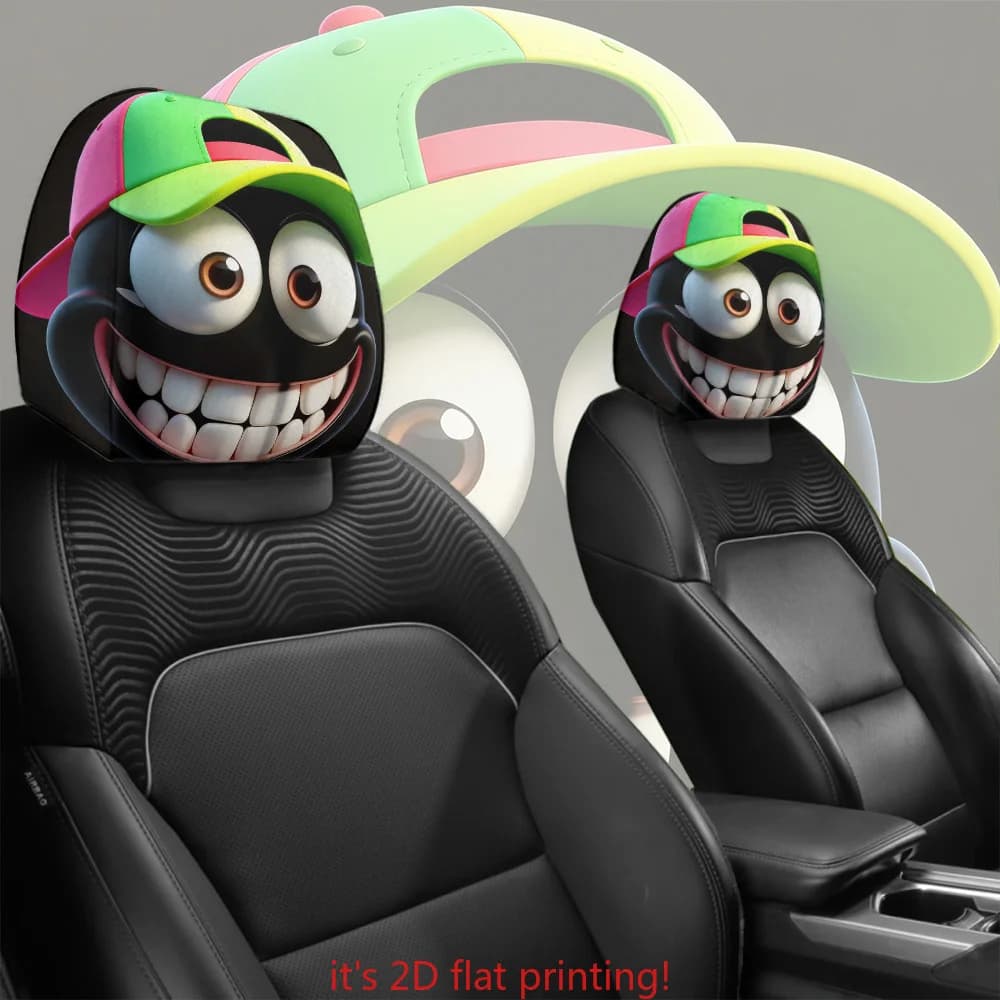 Set di 2 copri poggiatesta per auto con cappello da cartone animato colorato | Facile da installare, lavabile, adattabile universalmente | Accessori per Interni Auto | Divertimento De