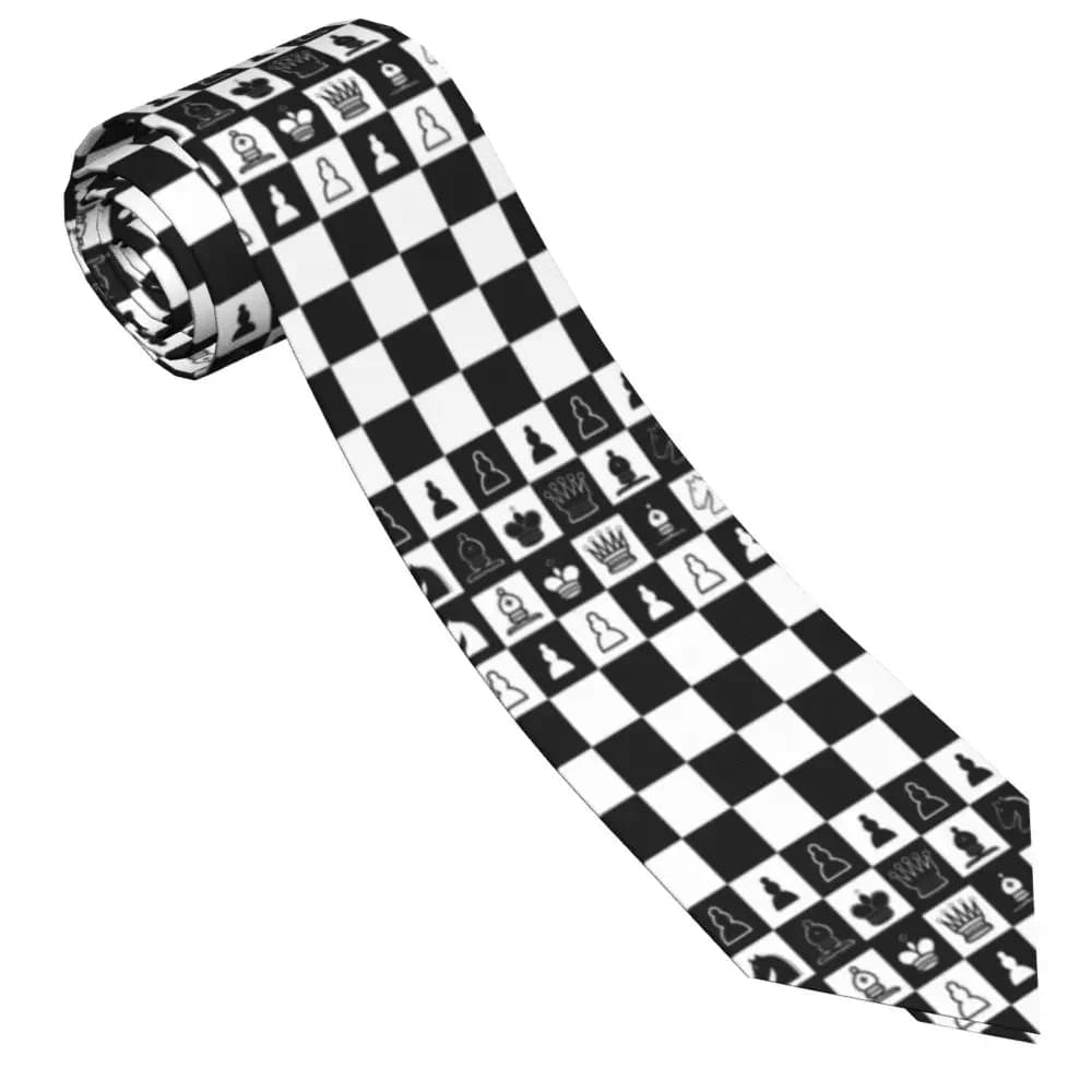 Cravatte per scacchi Uomo Donna Skinny Poliestere 8 cm Cravatte per scacchiera in bianco e nero per accessori da uomo Festa di nozze