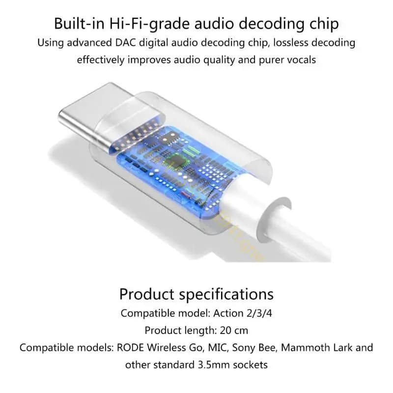 Cavo adattatore USB C J60A da 3,5 mm per microfoni Rode/per Action 4/3/2
