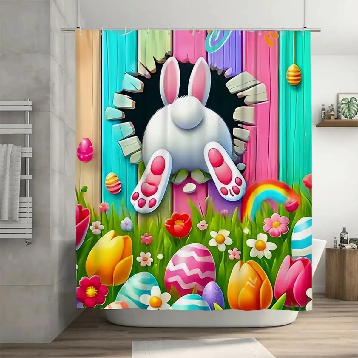 Set di tende da doccia con coniglietto pasquale, decorazioni primaverili per il bagno, tessuto resistente e lavabile, 72x72 pollici