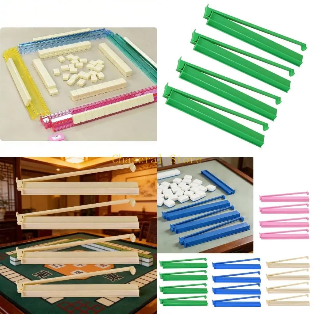 E7CE 4 Pieces Mahjong Rack Set Including Push Sticks For 18 Inch Game Components