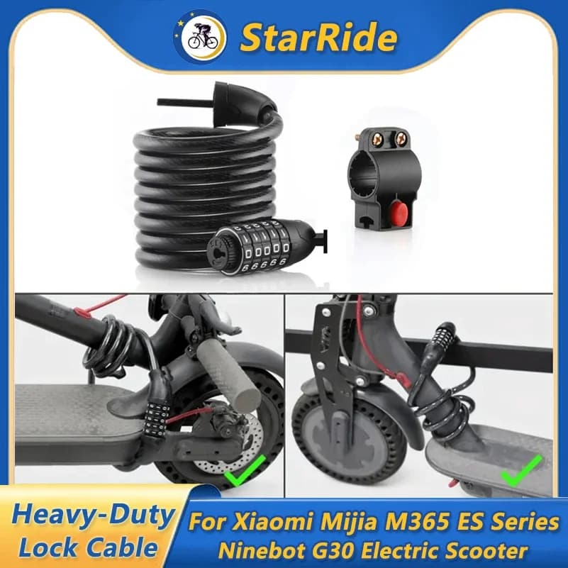 Heavy Duty Lock Cable for Xiaomi M365 ES Series MAX Ninebot G30 Electric Scooter Parts Combination Lock with Durable Chain