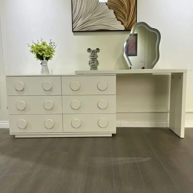 Toeletta Moderna di Lusso in Legno con Specchio e Cassetti Contenitori, Set Mobili Bagno e Camera da Letto