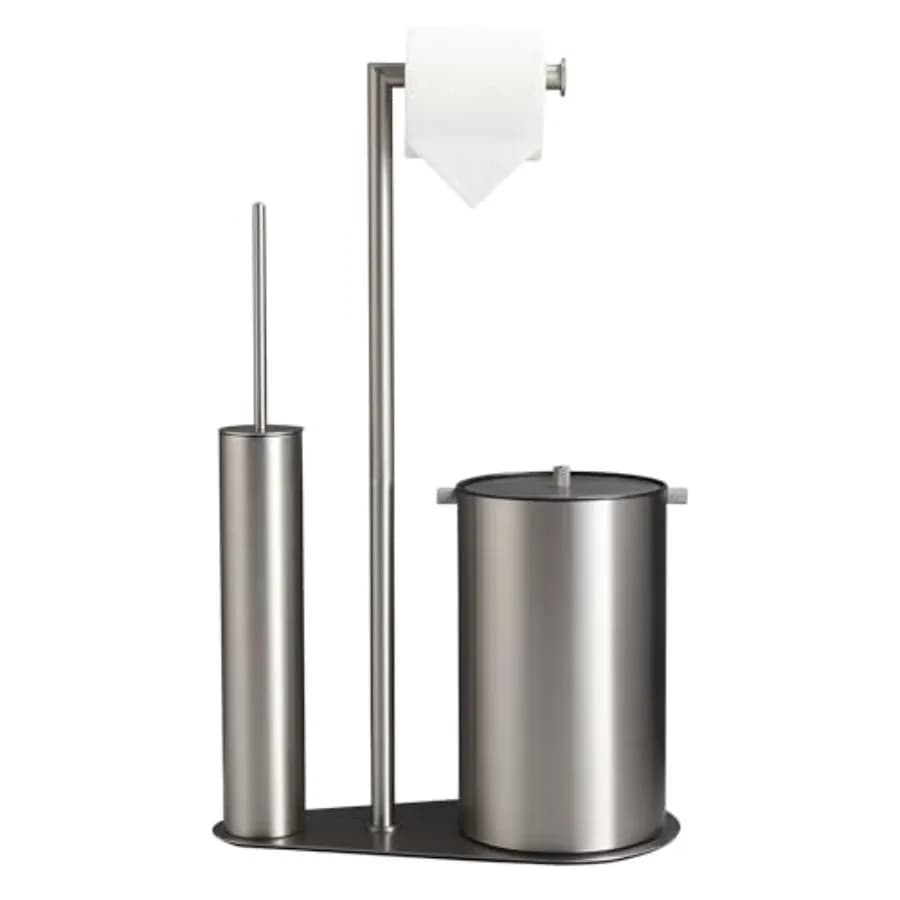 Cestino per Bagno con Portarotolo e Portascopino, in Acciaio Inossidabile Nichel Spazzolato, 1.32 Galloni, con Coperchio Salvaspazio