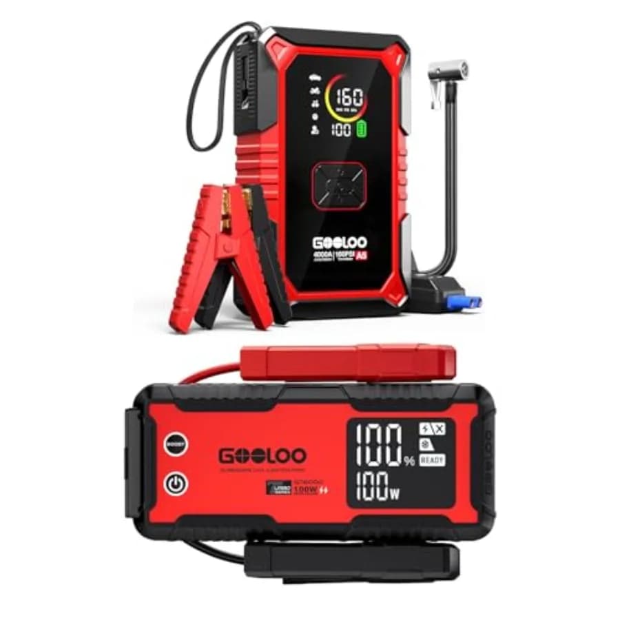 Avviatore di Emergenza A5 con Compressore d'Aria 6000A GT6000 per Auto, in Plastica ABS Nera, Ricarica Rapida Bidirezionale 100W