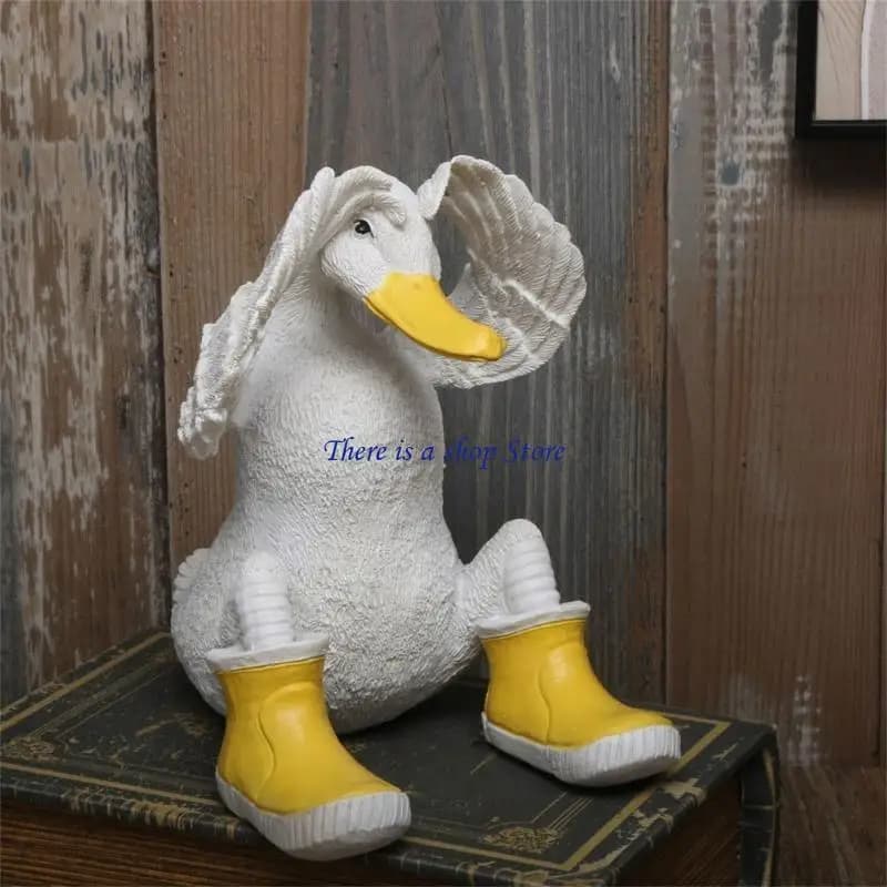 D0AD Resins Resins Duck con scultura stivale per decorazione balconi da prato