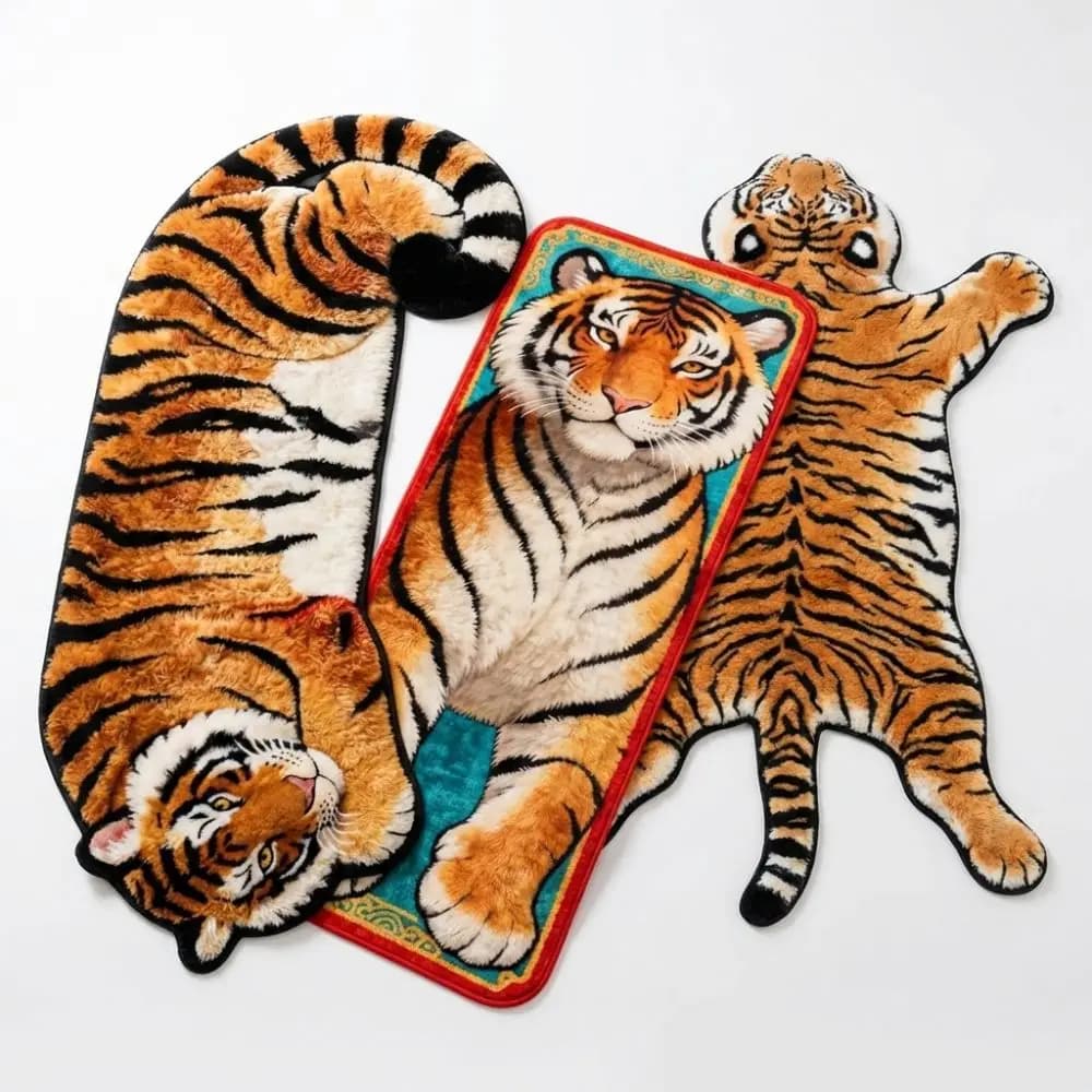 Unique 2D Flat Tiger Bedroom Carpet Water-absorbing Non-slip Doormat Lifelike Abrasion-resistant Bedside Rug Home Decor