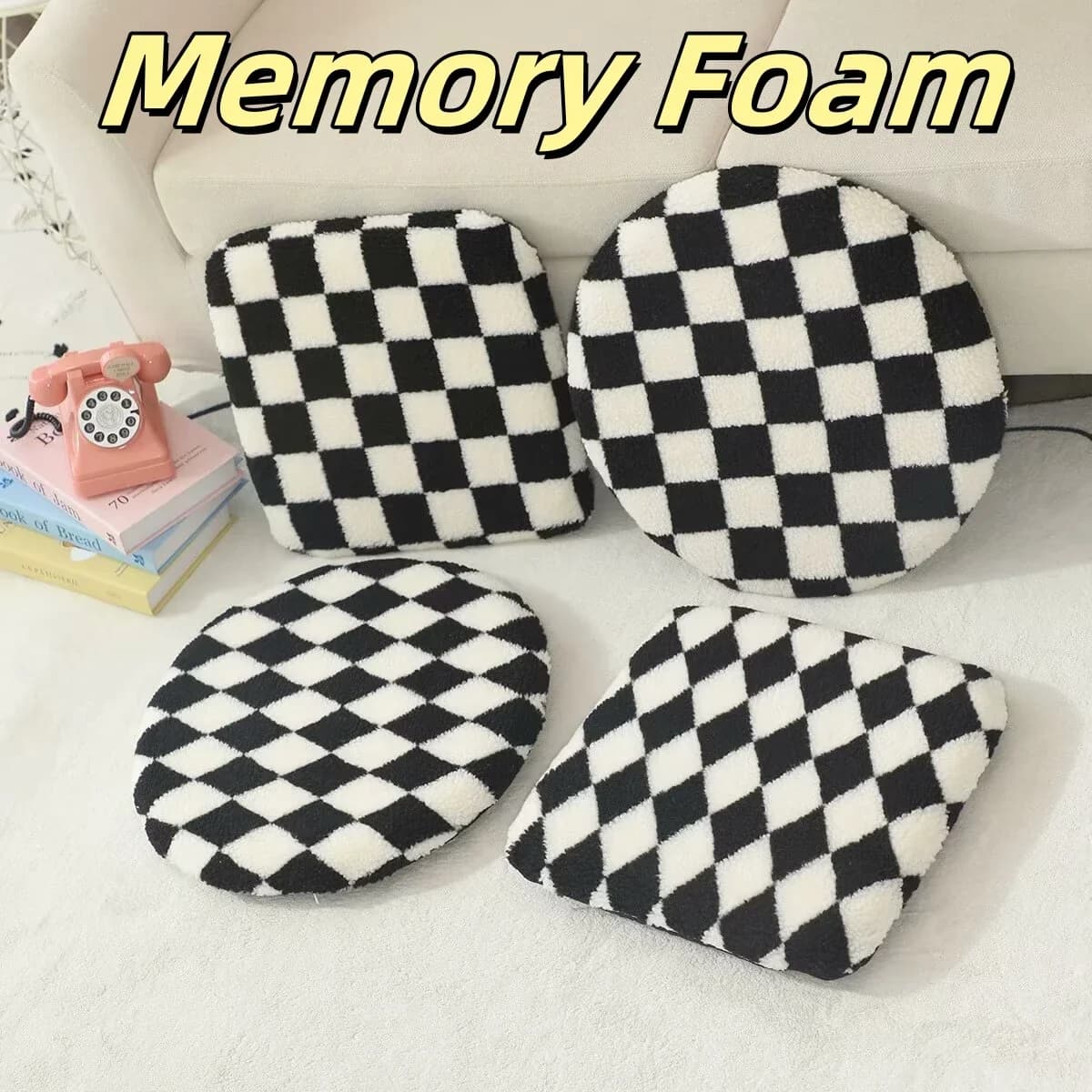 Memory Foam Cuscino per sedile a griglia in bianco e nero Cuscino per seduta in stile nordico Comodo cuscino per schienale per sedia Lavabile per il pavimento invernale
